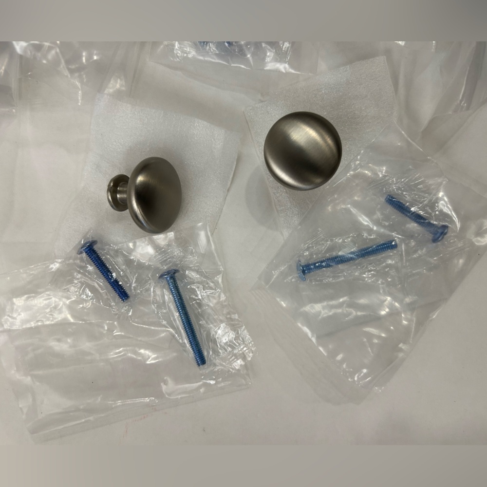 Set of 19 Brushed Nickel Drawer Pulls - Approx. 1in - 1.15in Diameter, 2 screws - Picture 2 of 8